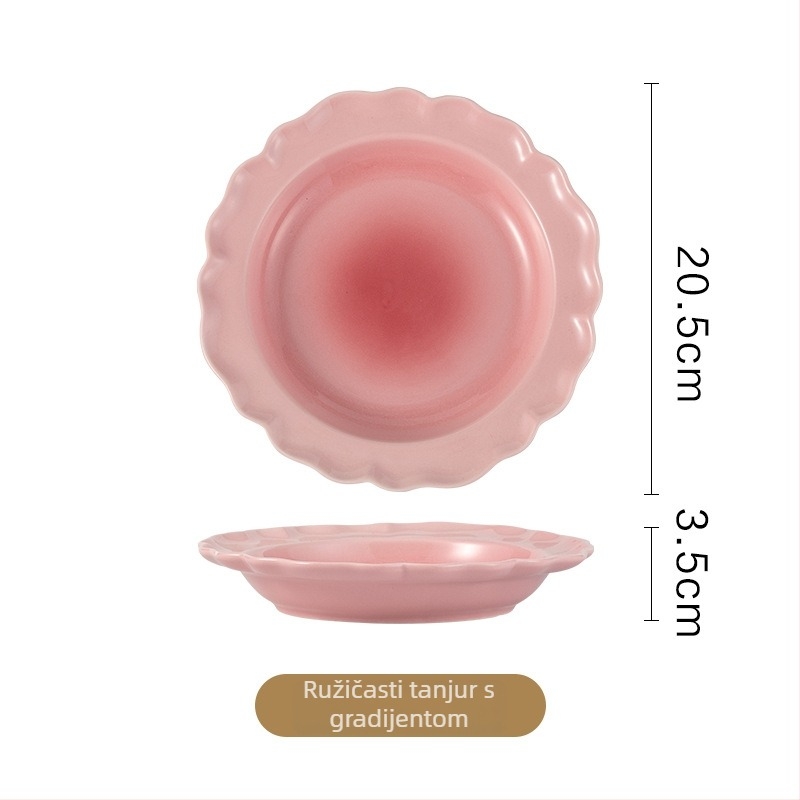 Tanjur u gradijentu ružičaste boje za deserte, salate, voće i tjesteninu, okrugli tanjur za kućnu uporabu, mikrovalna siguran, promjer 18 cm