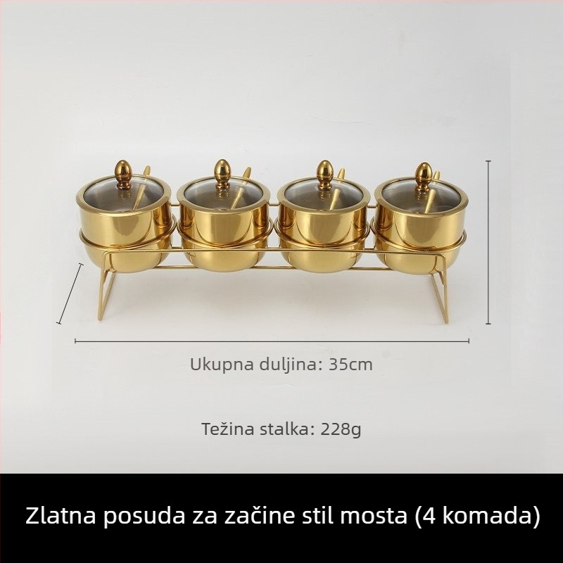 Set posuda za začine od nehrđajućeg čelika 304 s staklenim poklopcem i žličicom, okrugli spremnici