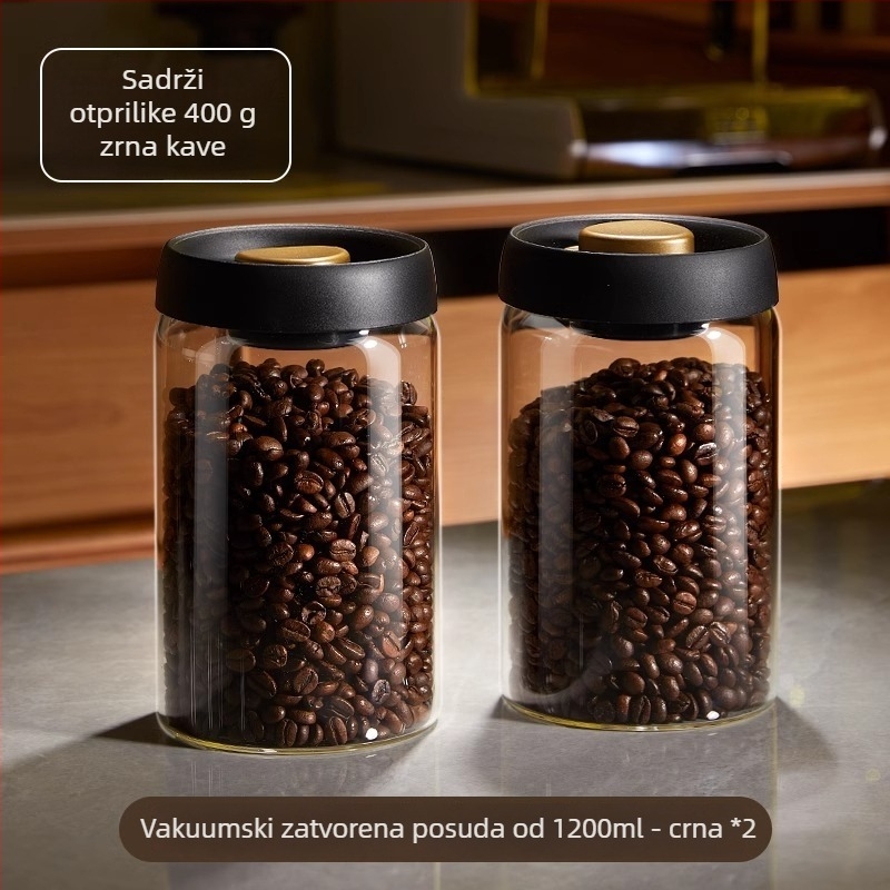Staklena vakuumski zatvorena posuda za hranu, za kavu i čaj
