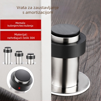 304 nehrđajući čelik – stoper za vrata s gumom na kraju, otporan na sudare, bez bušenja, za staklena vrata u kupaonici, 60 mm
