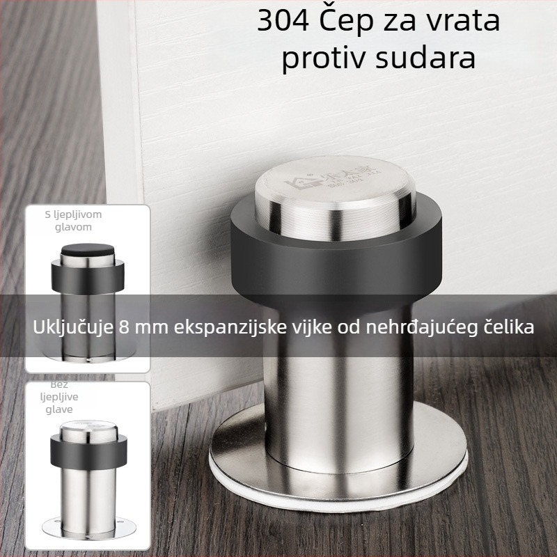304 nehrđajući čelik – stoper za vrata s gumom na kraju, otporan na sudare, bez bušenja, za staklena vrata u kupaonici, 60 mm