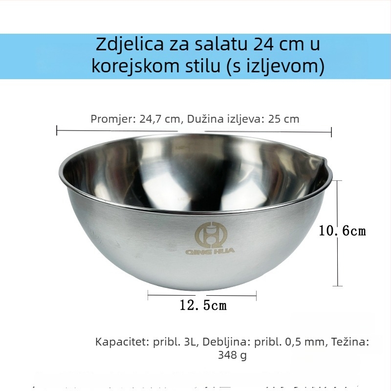 Nehrđava čelična posuda za salatu s mjernom skalom, kvaliteta hrane, pogodna za tučena jaja, zamijesanje tijesta i pranje, kućna kuhinja