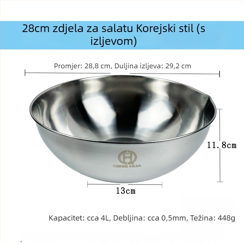 Nehrđava čelična posuda za salatu s mjernom skalom, kvaliteta hrane, pogodna za tučena jaja, zamijesanje tijesta i pranje, kućna kuhinja