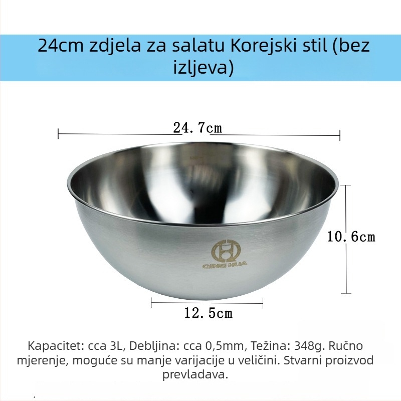 Nehrđava čelična posuda za salatu s mjernom skalom, kvaliteta hrane, pogodna za tučena jaja, zamijesanje tijesta i pranje, kućna kuhinja