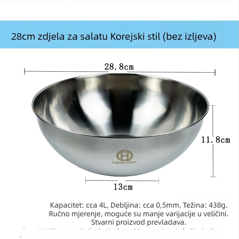 Nehrđava čelična posuda za salatu s mjernom skalom, kvaliteta hrane, pogodna za tučena jaja, zamijesanje tijesta i pranje, kućna kuhinja
