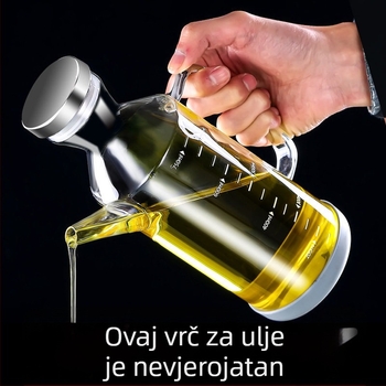 Staklena boca ulja s zaštitom od propuštanja, bez kapljanja; posuda za sojin umak i ocat; posuda od nehrđajućeg čelika za ocat.