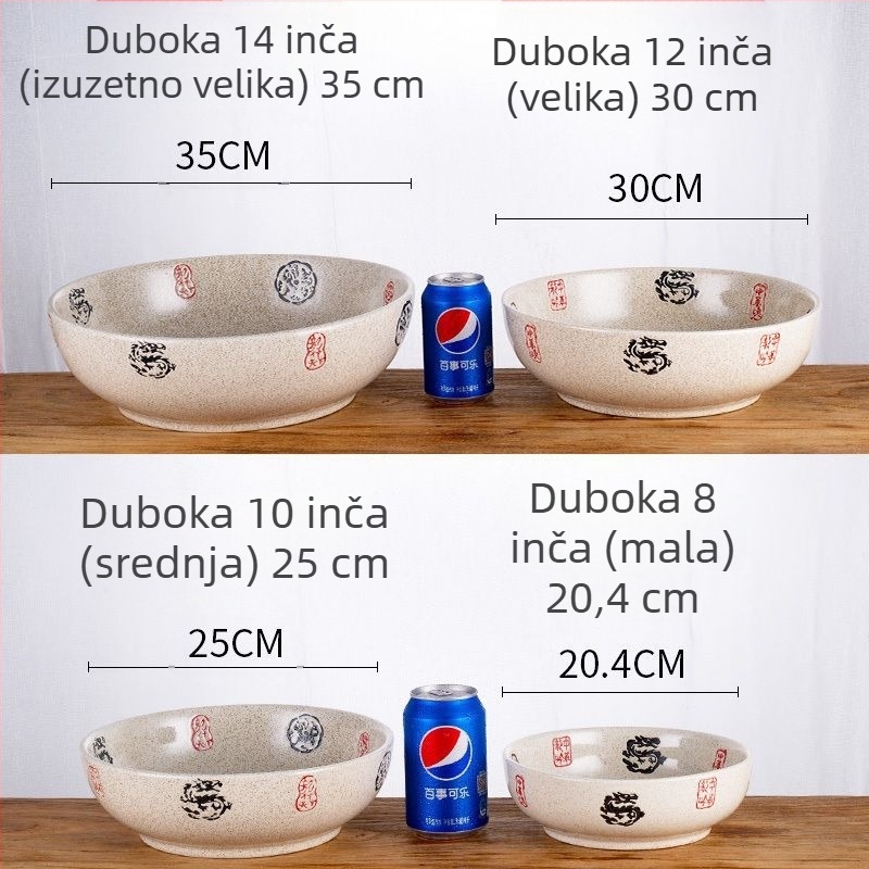 Velika keramička zdjela juhe, okrugla, za odrasle, retro jednostavan stil, pogodna za mikrovalnu pećnicu