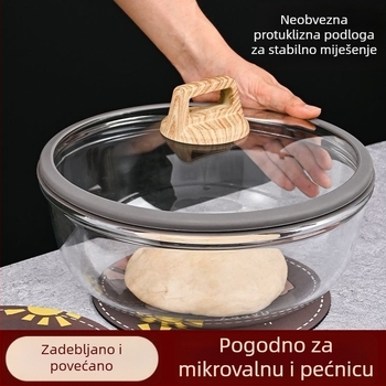 Izuzetno debela staklena zdjela s poklopcem, velika otporna na visoke temperature za pečenje i mućenje jaja, prozirna zdjela za salatu