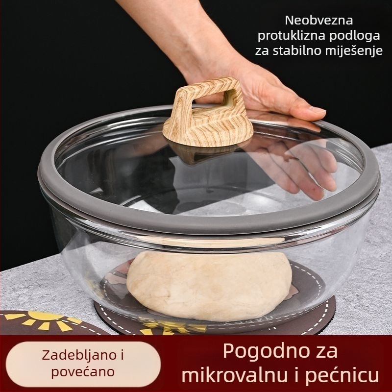 Izuzetno debela staklena zdjela s poklopcem, velika otporna na visoke temperature za pečenje i mućenje jaja, prozirna zdjela za salatu