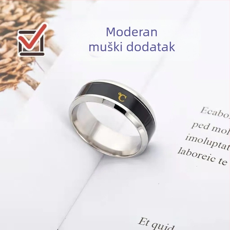 Muški prsten za temperaturu — inteligentni titan-čelični prsten, moderan dizajn, mijenja boju prema tjelesnoj temperaturi na kažiprstu