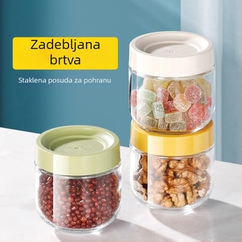 Okrugla staklena posuda s čepom za skladištenje hrane – žitarice, orašasti plodovi i začini, otporna na vlagu
