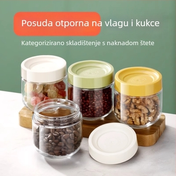 Okrugla staklena posuda s čepom za skladištenje hrane – žitarice, orašasti plodovi i začini, otporna na vlagu