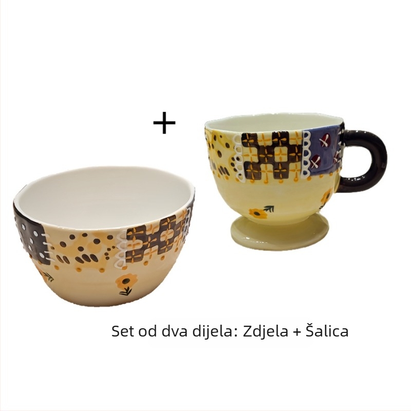 Keramička posuda za voće s pod-glazurom, ručno oslikan crtani dizajn, set posuđa sa zdjelicama i šalicama, kućna uporaba, sladak i svjež stil