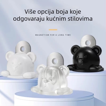 Prozirni silikonasti vrata stopper u obliku medvjeda – magnetni, tih, bez bušenja, pričvršćivanje na pod vakuumom, za spavaću sobu i kupaonu