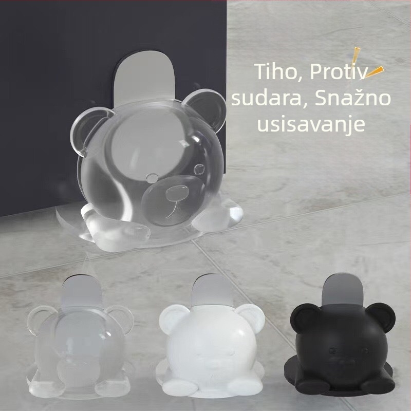 Prozirni silikonasti vrata stopper u obliku medvjeda – magnetni, tih, bez bušenja, pričvršćivanje na pod vakuumom, za spavaću sobu i kupaonu