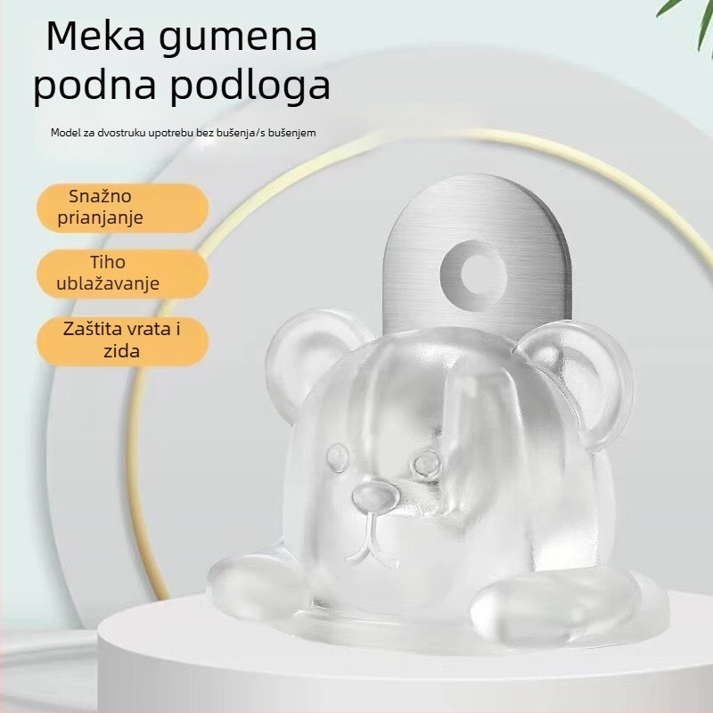 Prozirni silikonasti vrata stopper u obliku medvjeda – magnetni, tih, bez bušenja, pričvršćivanje na pod vakuumom, za spavaću sobu i kupaonu
