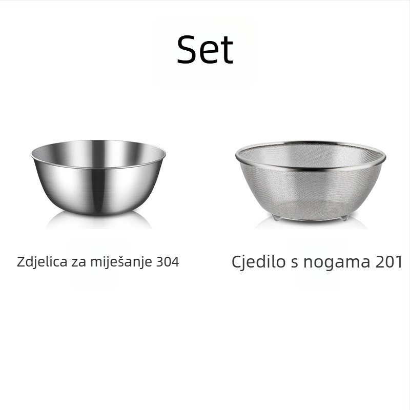 Prilagodljiv set posuda od 304 nehrđajućeg čelika u japanskom stilu za kućnu upotrebu, posuda za pranje povrća, odvodna košarica te set za pečenje i mućenje jaja