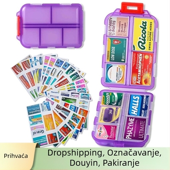 PP plastična kutija za tablete, vodootporna i otporna na vlagu, s etiketom, 10 odjeljaka, kompaktna putna kutija za kapsule, dimenzije 9.5 x 6.4 x 2.5 cm