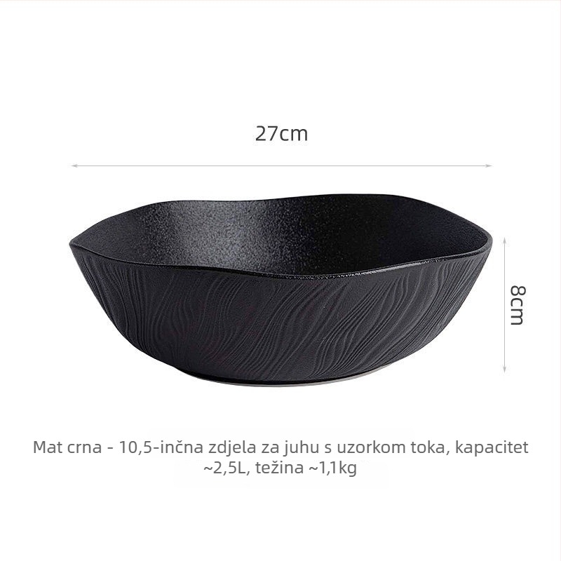 Crna keramička zdjela za juhu, velika kapaciteta, pogodna za kiselu ribu, goveći hot pot i kuhana jela