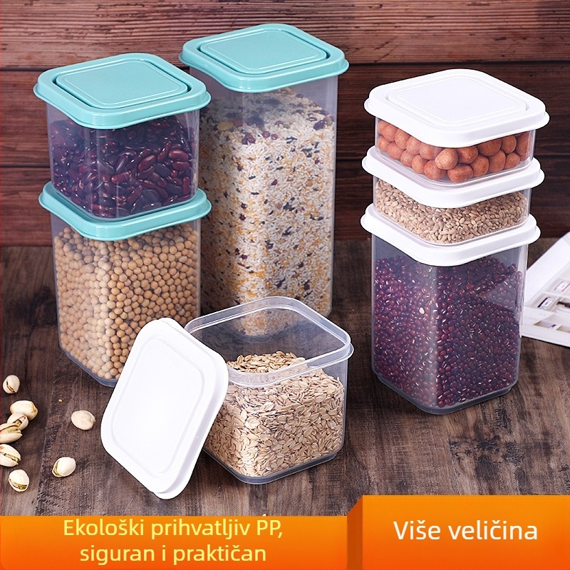 Plastična kutija za pohranu žitarica i suhih namirnica, kvadratnog oblika, 800–1000 ml, za kuhinju ili hladnjak, čaj, žitarice i mahunarke