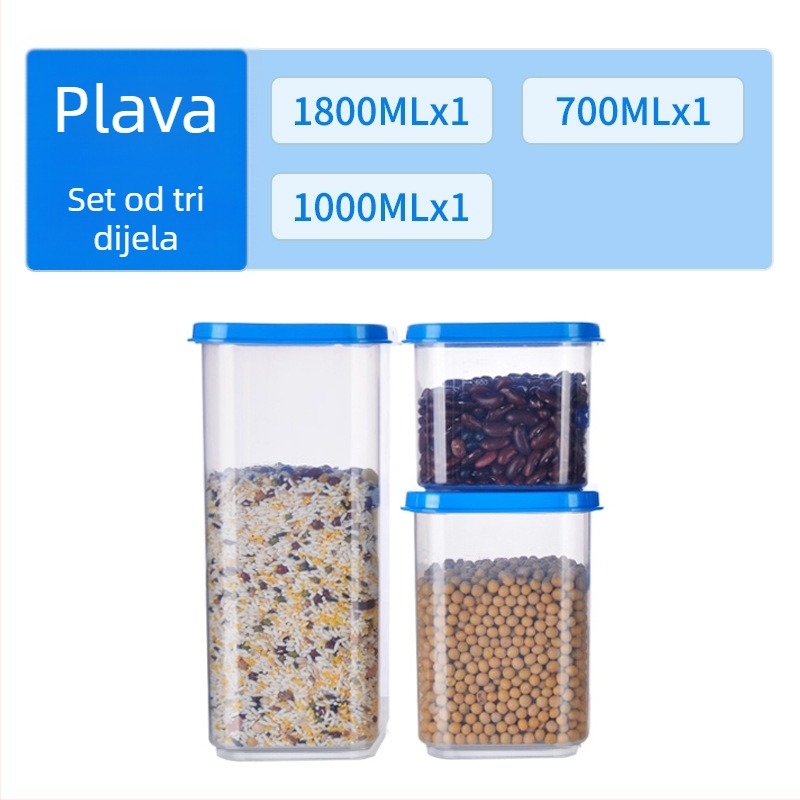 Plastična kutija za pohranu žitarica i suhih namirnica, kvadratnog oblika, 800–1000 ml, za kuhinju ili hladnjak, čaj, žitarice i mahunarke