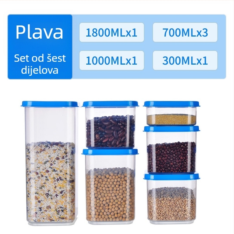 Plastična kutija za pohranu žitarica i suhih namirnica, kvadratnog oblika, 800–1000 ml, za kuhinju ili hladnjak, čaj, žitarice i mahunarke