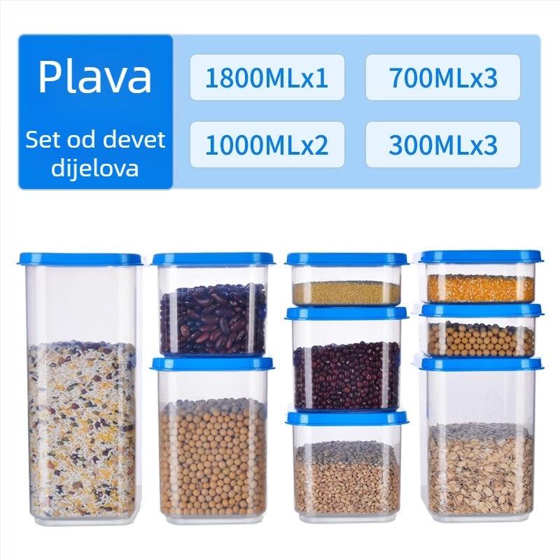 Plastična kutija za pohranu žitarica i suhih namirnica, kvadratnog oblika, 800–1000 ml, za kuhinju ili hladnjak, čaj, žitarice i mahunarke