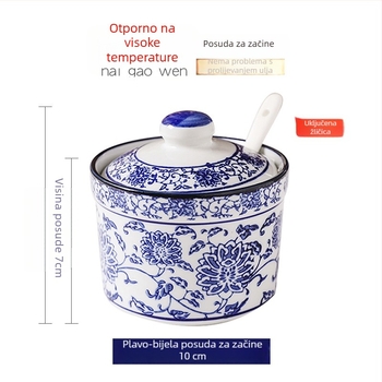 Keramički spremnik s poklopcem za čili ulje i začine, kineskog stila Lanzhou ramen, solnica za kućnu kuhinju
