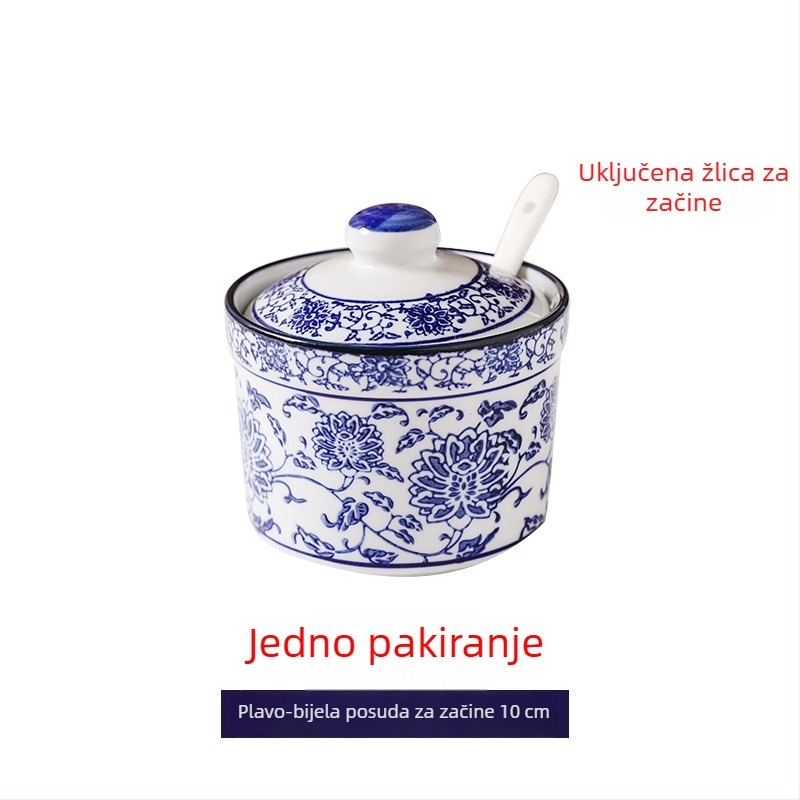 Keramički spremnik s poklopcem za čili ulje i začine, kineskog stila Lanzhou ramen, solnica za kućnu kuhinju
