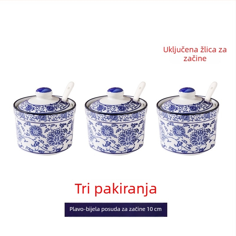 Keramički spremnik s poklopcem za čili ulje i začine, kineskog stila Lanzhou ramen, solnica za kućnu kuhinju