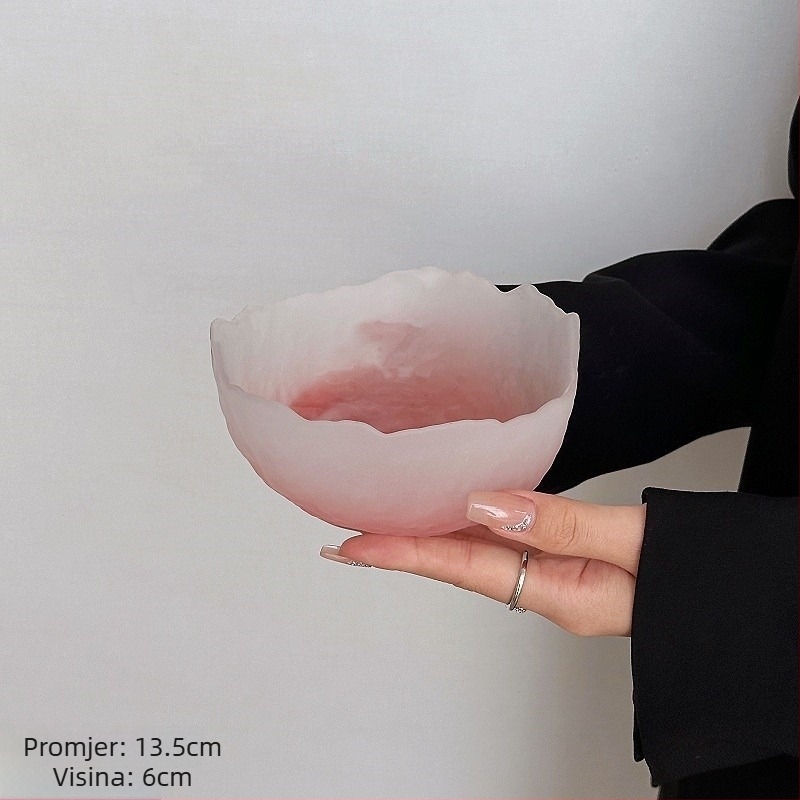 Staklena ploča za voće za kućnu upotrebu, dnevni boravak, pladanj za grickalice i suho voće, ploča za izlaganje s glazurom ledenih pukotina, promjer 19 cm