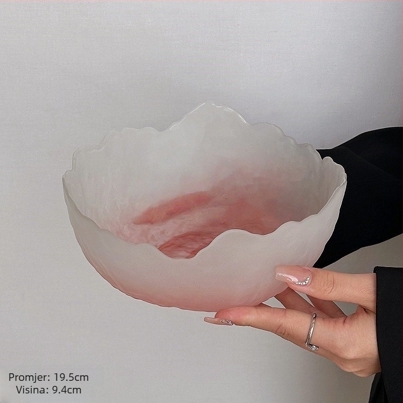 Staklena ploča za voće za kućnu upotrebu, dnevni boravak, pladanj za grickalice i suho voće, ploča za izlaganje s glazurom ledenih pukotina, promjer 19 cm