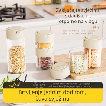 Plastični hermetički kuhinjski spremnik za skladištenje, okrugli, 1–2 l, za zrna kave, listove čaja i žitarice
