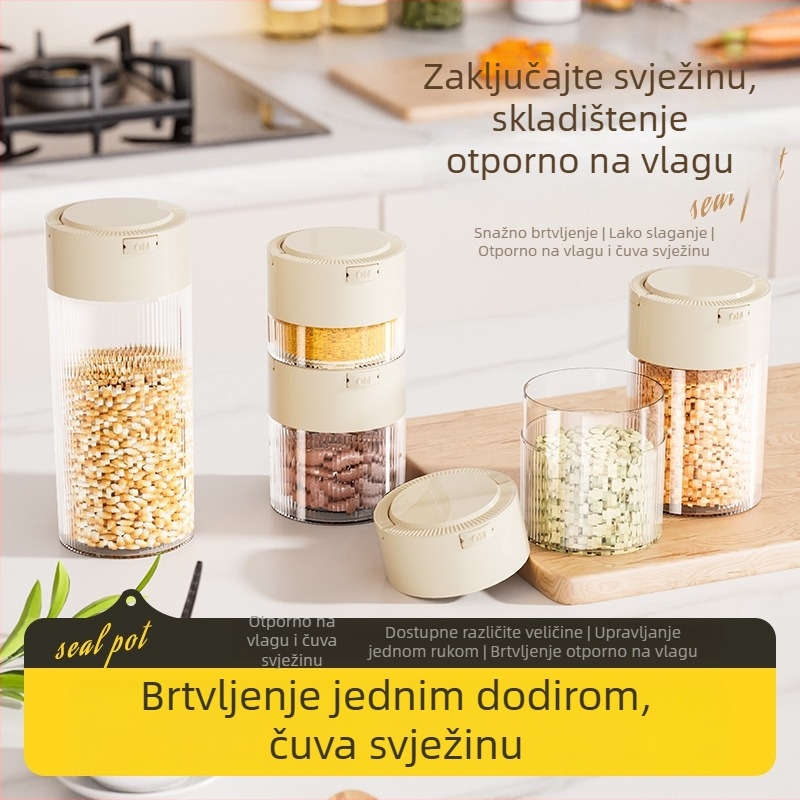 Plastični hermetički kuhinjski spremnik za skladištenje, okrugli, 1–2 l, za zrna kave, listove čaja i žitarice