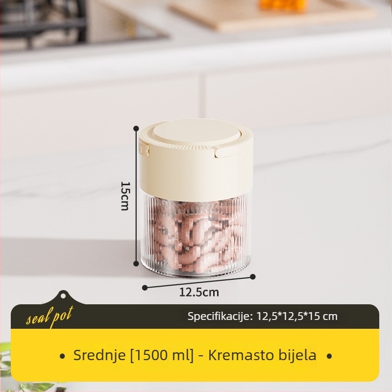 Plastični hermetički kuhinjski spremnik za skladištenje, okrugli, 1–2 l, za zrna kave, listove čaja i žitarice
