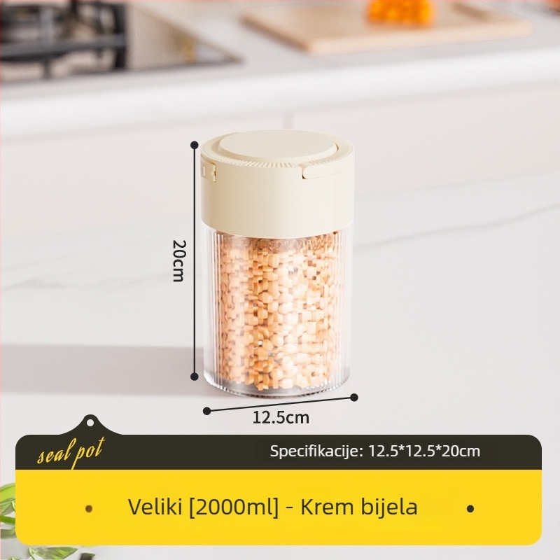 Plastični hermetički kuhinjski spremnik za skladištenje, okrugli, 1–2 l, za zrna kave, listove čaja i žitarice