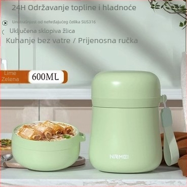 Izolirana kutija za ručak od 316 nehrđajućeg čelika, 800–1000 ml, prijenosna za učenike, nepravilnog oblika, jednodjelna, nije pogodna za mikrovalnu, lagan retro luksuz stil