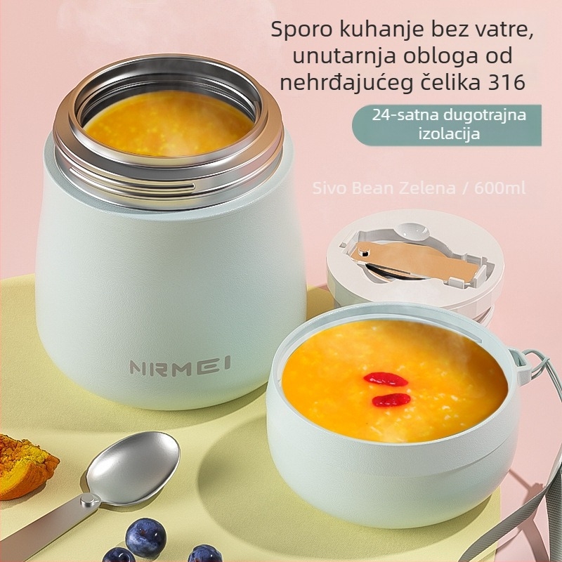 Izolirana kutija za ručak od 316 nehrđajućeg čelika, 800–1000 ml, prijenosna za učenike, nepravilnog oblika, jednodjelna, nije pogodna za mikrovalnu, lagan retro luksuz stil