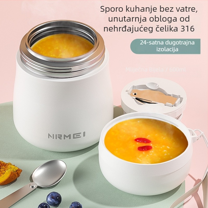 Izolirana kutija za ručak od 316 nehrđajućeg čelika, 800–1000 ml, prijenosna za učenike, nepravilnog oblika, jednodjelna, nije pogodna za mikrovalnu, lagan retro luksuz stil