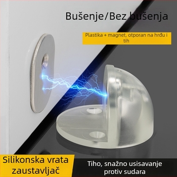 Silikonizirani vrata zaustavljač s magnetskim držačem, bez bušenja, polukružni dizajn, usisavanje s poda