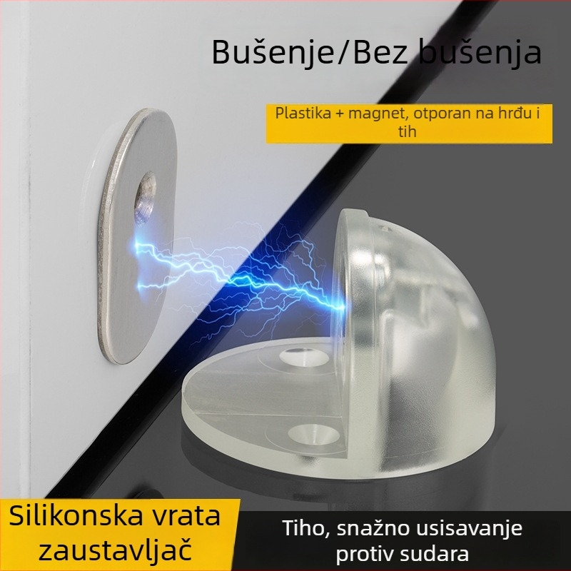 Silikonizirani vrata zaustavljač s magnetskim držačem, bez bušenja, polukružni dizajn, usisavanje s poda