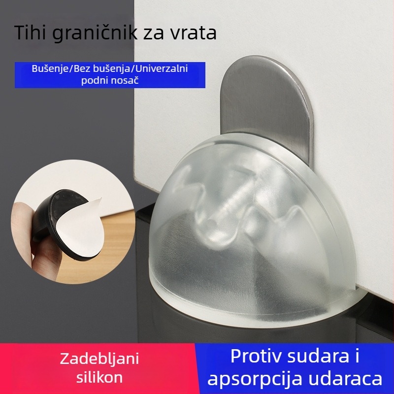 Silikonizirani vrata zaustavljač s magnetskim držačem, bez bušenja, polukružni dizajn, usisavanje s poda