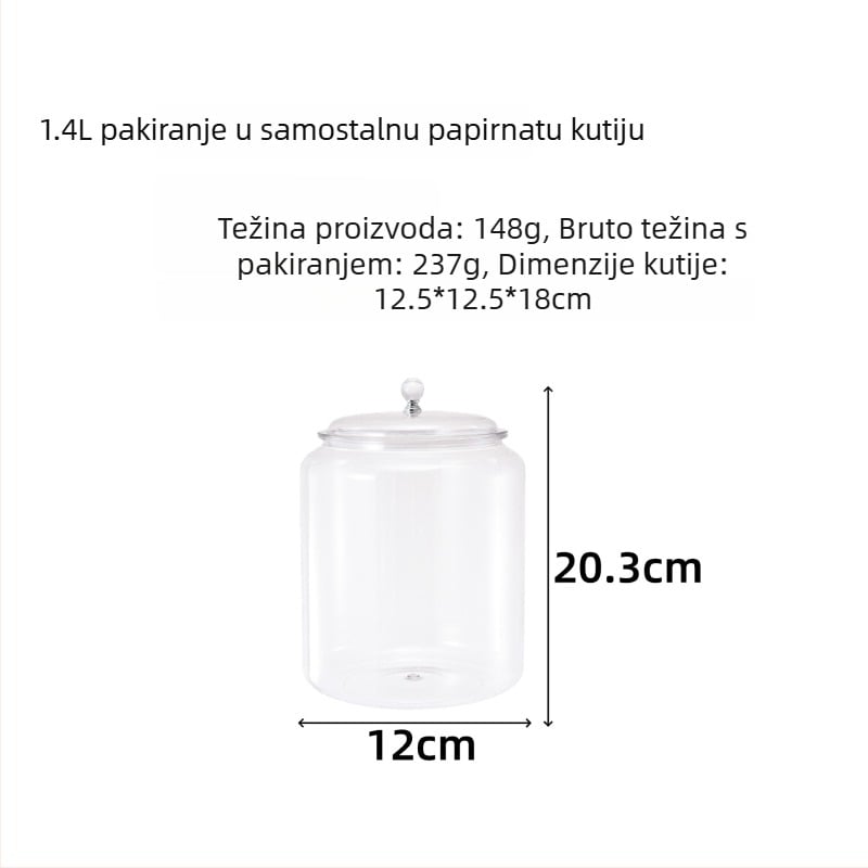 Proziran plastični spremnik s brtvom za skladištenje žitarica, čaja, sušenih korica naranče, suhih namirnica i orašastih plodova