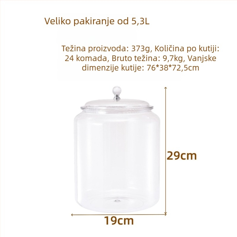 Proziran plastični spremnik s brtvom za skladištenje žitarica, čaja, sušenih korica naranče, suhih namirnica i orašastih plodova