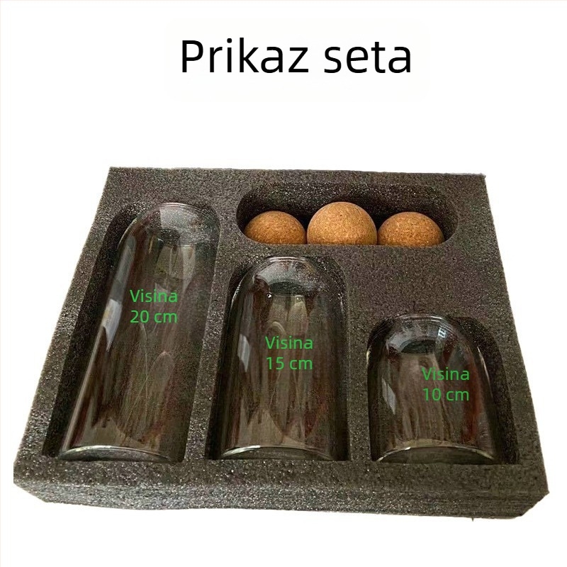 Prilagođeni okrugli stakleni spremnik s drvenom kuglom, zatvoren za čaj i žitarice, borosilikatno staklo, 501–800 ml