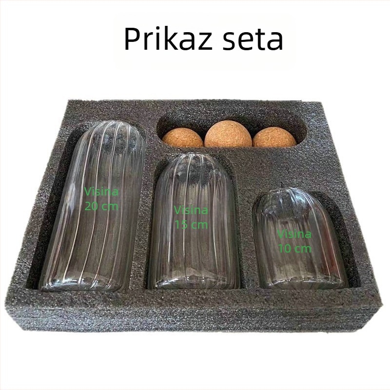 Prilagođeni okrugli stakleni spremnik s drvenom kuglom, zatvoren za čaj i žitarice, borosilikatno staklo, 501–800 ml