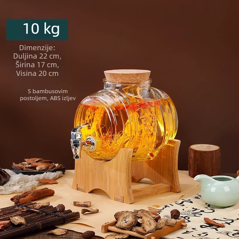 Horizontalno staklena posuda za kućnu izradu vina od ginsenga, s čepom i slavinom