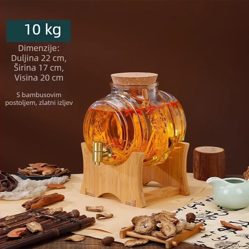 Horizontalno staklena posuda za kućnu izradu vina od ginsenga, s čepom i slavinom
