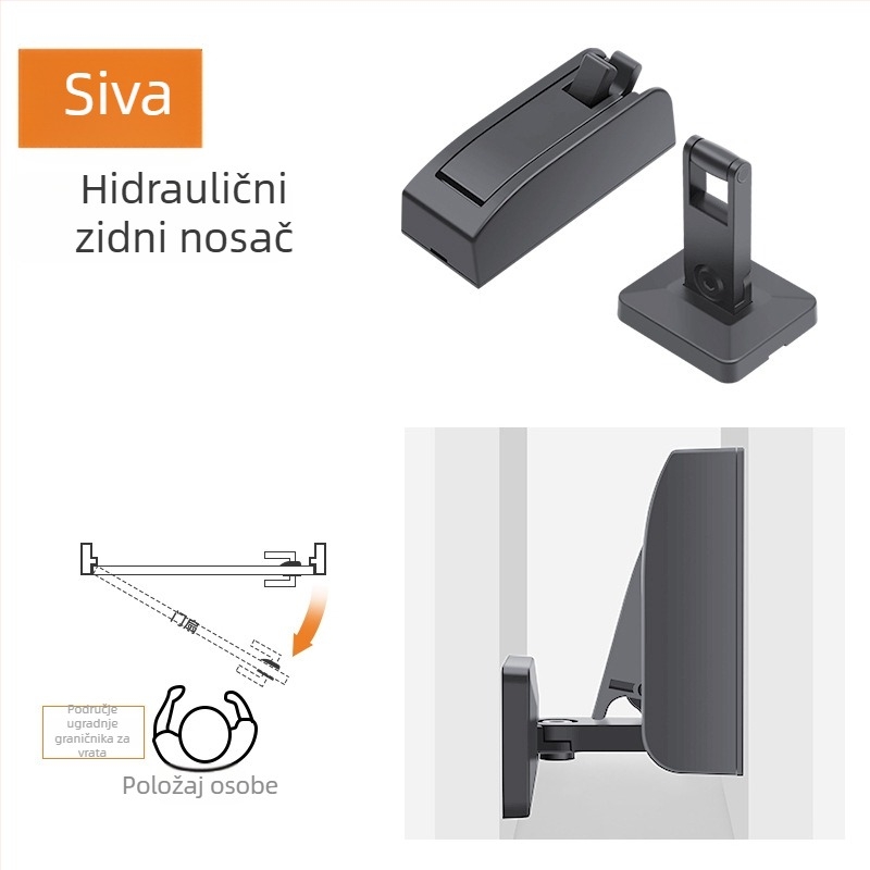 Držač vrata bez bušenja s hidrauličkim usisavanjem, montaža na zid ili pod, tih, cinkovog legura