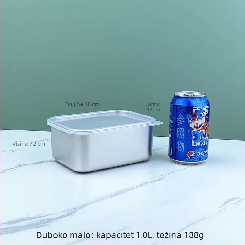 Kutija za hranu od nehrđajućeg čelika 201, pravokutna, 800–1000 ml, za hladnjak/zamrzivač, zatvorena, komercijalna uporaba